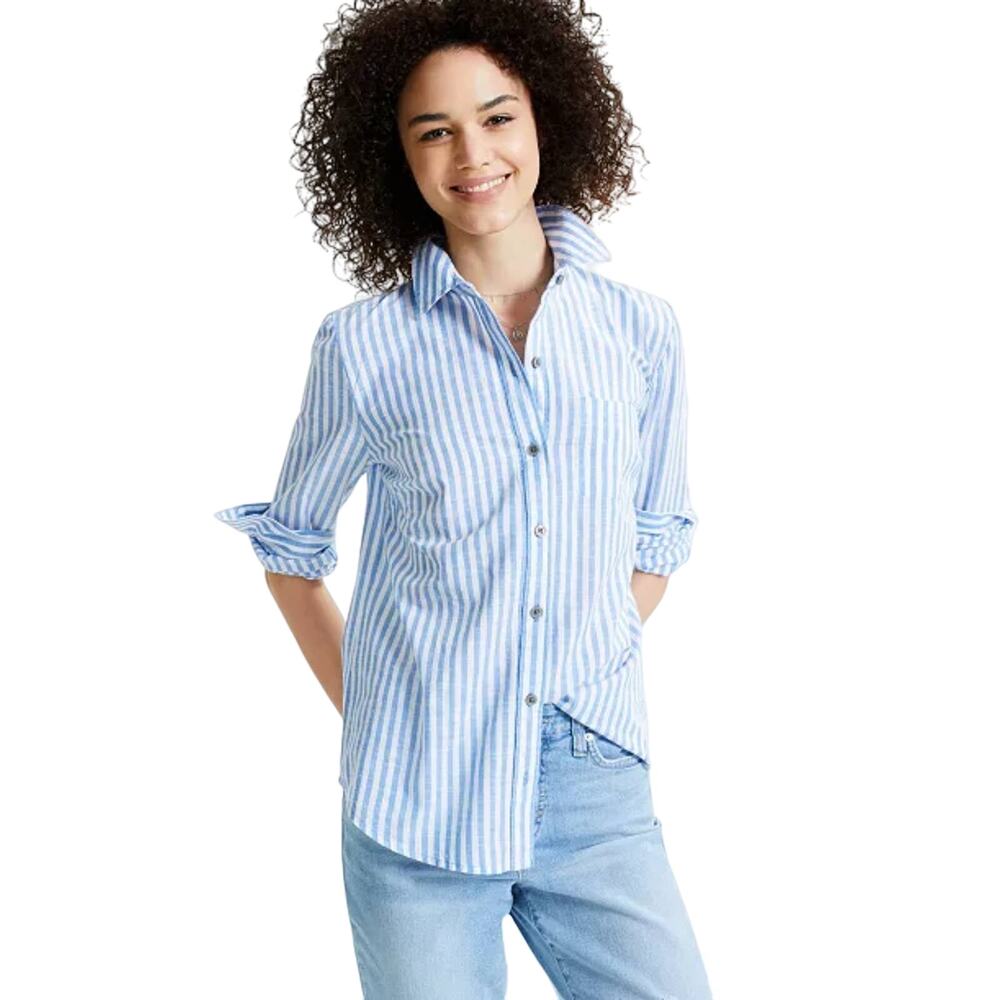 NWT Size XS Style & Co Cotton Poplin Striped Shirt